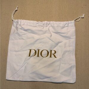 Dior Dust Bag White Cotton Drawstring Gold Logo 11x10 Storage Pouch